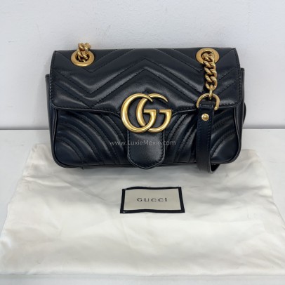 GUCCI GG Marmont Small Shoulder Bag in Black Lambskin – GHW