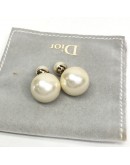CHRISTIAN DIOR Tribales Earrings (Gold Finish Metal & White Resin Pearls)