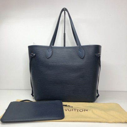 LOUIS VUITTON Neverfull MM Tote Bag with Pochette in Dark Blue Epi Leather – SHW (Year 2016)