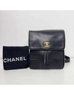 CHANEL Vintage CC Logo Backpack in Black Grained Calfskin – GHW