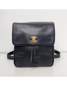 CHANEL Vintage CC Logo Backpack in Black Grained Calfskin – GHW