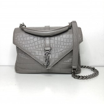 YVES SAINT LAURENT Medium College Monogram Satchel in Grey Croc Embossed Calfskin – RHW