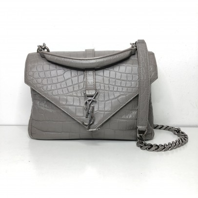 YVES SAINT LAURENT Medium College Monogram Satchel in Grey Croc Embossed Calfskin – RHW