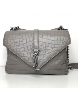 YVES SAINT LAURENT Medium College Monogram Satchel in Grey Croc Embossed Calfskin – RHW