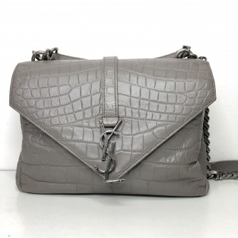 YVES SAINT LAURENT Medium College Monogram Satchel in Grey Croc Embossed Calfskin – RHW