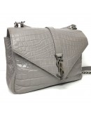 YVES SAINT LAURENT Medium College Monogram Satchel in Grey Croc Embossed Calfskin – RHW