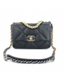 CHANEL 19 Handbag (Small) in Black Shiny Lambskin – Tri Tone Hardware (31 Series – Year 2021)