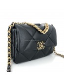 CHANEL 19 Handbag (Small) in Black Shiny Lambskin – Tri Tone Hardware (31 Series – Year 2021)