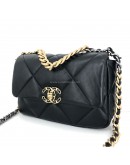 CHANEL 19 Handbag (Small) in Black Shiny Lambskin – Tri Tone Hardware (31 Series – Year 2021)