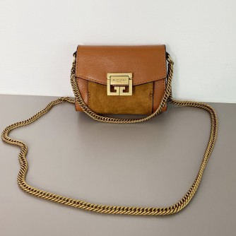 GIVENCHY GV3 Nano Bag with Chain in Brown Calfskin – Aged Gold Hardware