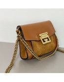 GIVENCHY GV3 Nano Bag with Chain in Brown Calfskin – Aged Gold Hardware