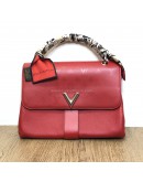 LOUIS VUITTON Very One Handle Bag Monogram Leather in Rubis (Red) with Shoulder Strap – SHW [tied with original LV Silk Twilly]