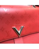 LOUIS VUITTON Very One Handle Bag Monogram Leather in Rubis (Red) with Shoulder Strap – SHW [tied with original LV Silk Twilly]