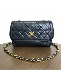CHANEL Vintage Black Quilted Lambskin Chain Shoulder Flap Bag - GHW