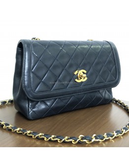 CHANEL Vintage Black Quilted Lambskin Chain Shoulder Flap Bag - GHW