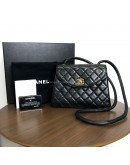 CHANEL Vintage Turn Lock Black Lambskin Shoulder/Crossbody Flap Bag - GHW