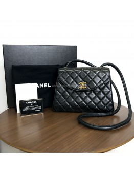 CHANEL Vintage Turn Lock Black Lambskin Shoulder/Crossbody Flap Bag - GHW
