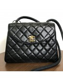 CHANEL Vintage Turn Lock Black Lambskin Shoulder/Crossbody Flap Bag - GHW