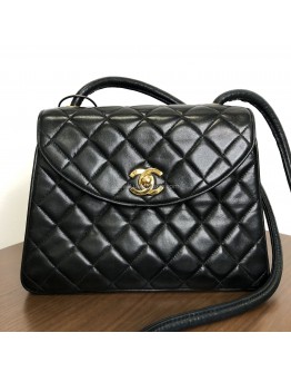 CHANEL Vintage Turn Lock Black Lambskin Shoulder/Crossbody Flap Bag - GHW