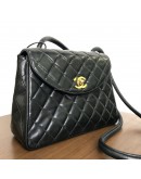 CHANEL Vintage Turn Lock Black Lambskin Shoulder/Crossbody Flap Bag - GHW