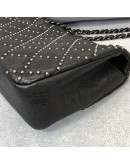 CHANEL Medium Classic Studded Single Flap Bag in Black Aged Calfskin – RHW (19 Series – Paris Dallas 2014 Collection)