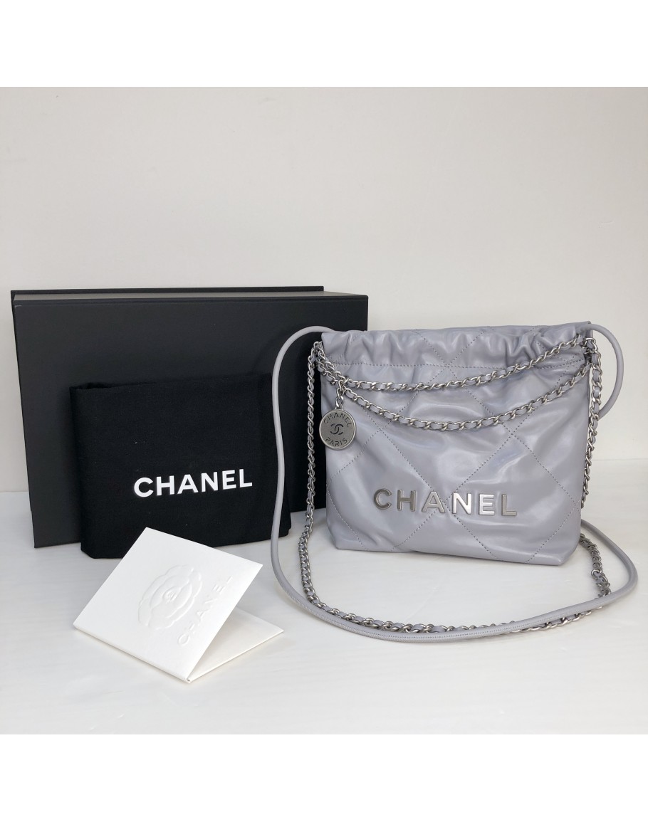 Chanel Mini 22 Black Calfskin Leather and Gold Hardware (Microchip)