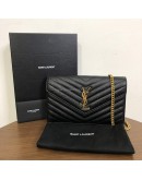 YVES SAINT LAURENT Medium Monogram Chain Wallet (WOC) in Black Grained Calfskin - GHW (Year 2022)