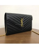 YVES SAINT LAURENT Medium Monogram Chain Wallet (WOC) in Black Grained Calfskin - GHW (Year 2022)