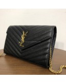 YVES SAINT LAURENT Medium Monogram Chain Wallet (WOC) in Black Grained Calfskin - GHW (Year 2022)