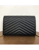 YVES SAINT LAURENT Medium Monogram Chain Wallet (WOC) in Black Grained Calfskin - GHW (Year 2022)