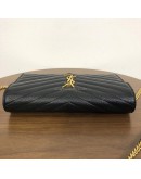 YVES SAINT LAURENT Medium Monogram Chain Wallet (WOC) in Black Grained Calfskin - GHW (Year 2022)