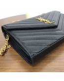 YVES SAINT LAURENT Medium Monogram Chain Wallet (WOC) in Black Grained Calfskin - GHW (Year 2022)