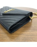 YVES SAINT LAURENT Medium Monogram Chain Wallet (WOC) in Black Grained Calfskin - GHW (Year 2022)