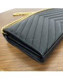 YVES SAINT LAURENT Medium Monogram Chain Wallet (WOC) in Black Grained Calfskin - GHW (Year 2022)