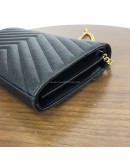 YVES SAINT LAURENT Medium Monogram Chain Wallet (WOC) in Black Grained Calfskin - GHW (Year 2022)