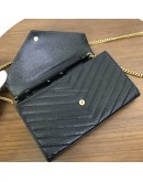 YVES SAINT LAURENT Medium Monogram Chain Wallet (WOC) in Black Grained Calfskin - GHW (Year 2022)