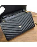 YVES SAINT LAURENT Medium Monogram Chain Wallet (WOC) in Black Grained Calfskin - GHW (Year 2022)