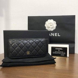 CHANEL Classic Bi-Fold Long Wallet in Black Grained Calfskin – GHW (22 Series – Year 2016)