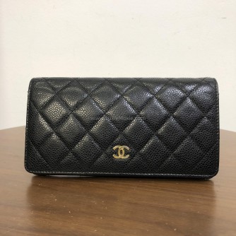 CHANEL Classic Bi-Fold Long Wallet in Black Grained Calfskin – GHW (22 Series – Year 2016)