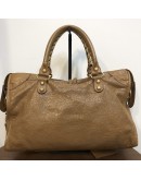 BALENCIAGA Medium Classic City Handbag with Shoulder Strap in Brown Arena Lambskin – GHW
