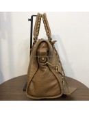 BALENCIAGA Medium Classic City Handbag with Shoulder Strap in Brown Arena Lambskin – GHW