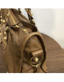 BALENCIAGA Medium Classic City Handbag with Shoulder Strap in Brown Arena Lambskin – GHW