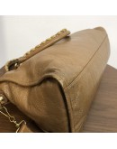 BALENCIAGA Medium Classic City Handbag with Shoulder Strap in Brown Arena Lambskin – GHW