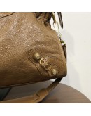 BALENCIAGA Medium Classic City Handbag with Shoulder Strap in Brown Arena Lambskin – GHW