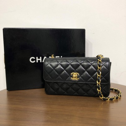 CHANEL Vintage Mini Rectangular Classic Flap (CF) in Black Lambskin – GHW