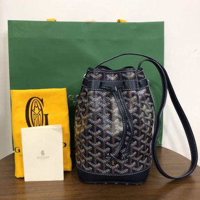 GOYARD Petit Flot PM Bucket Bag in Navy Goyardine Canvas (Year 2025)