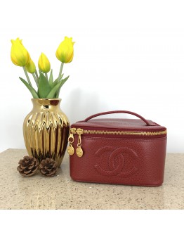 CHANEL Vintage Square Vanity Handbag in Red Caviar - GHW