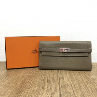 HERMES Kelly Long Wallet in Etoupe Epsom Leather – PHW (Stamp D – Year 2019)