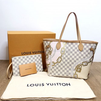LOUIS VUITTON N40471 Damier Azur Nautical Neverfull MM Tote Bag with Pochette – GHW (Microchip - Year 2023 Limited Edition)