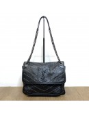 YVES SAINT LAURENT Niki Medium Studded Chain Bag in Black Crinkled Vintage Calf Leather – RHW